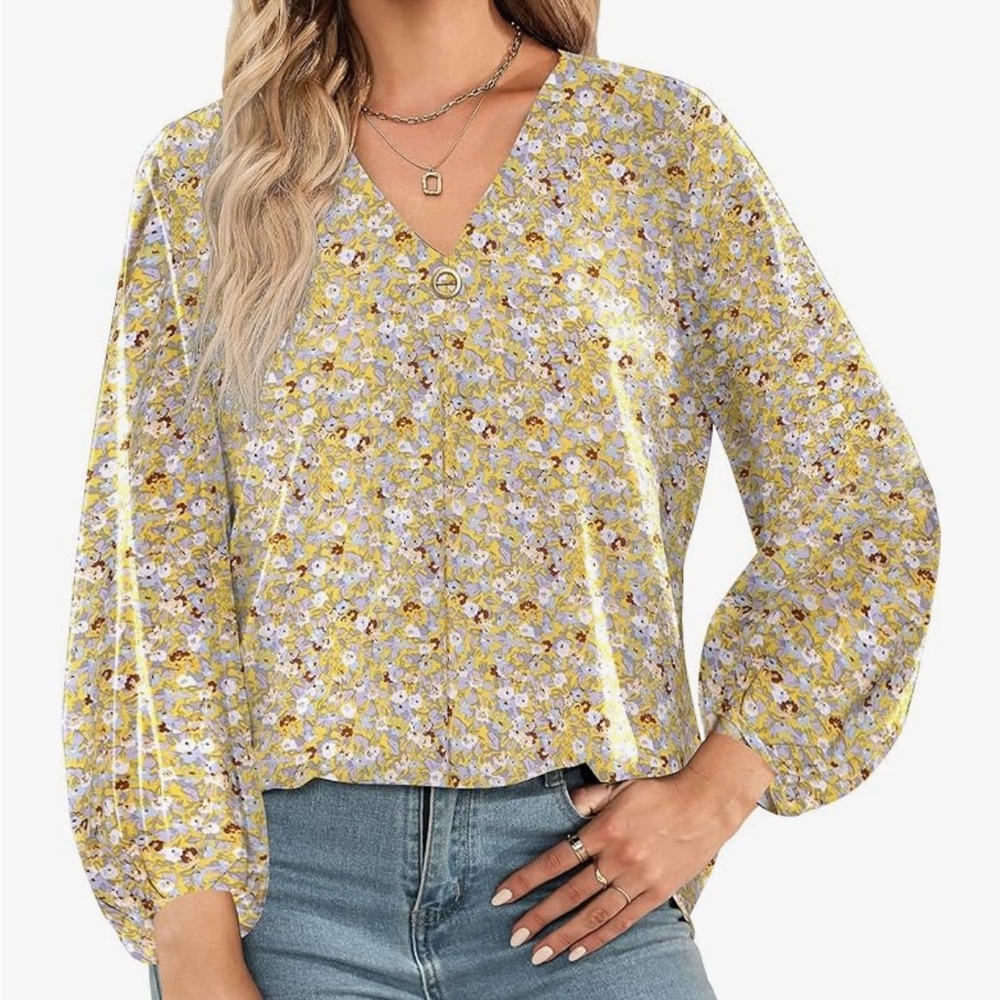Yellow floral blouse, CHUNOY, size XL, NWT
